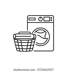 washing machine - laundry service icon line, vector illustration
