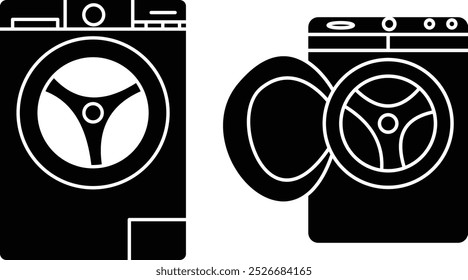 Washing machine laundry silhouette icon set for T-Shirt and logo.