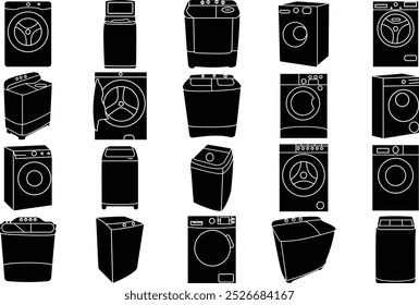 Washing machine laundry silhouette icon set for T-Shirt and logo.