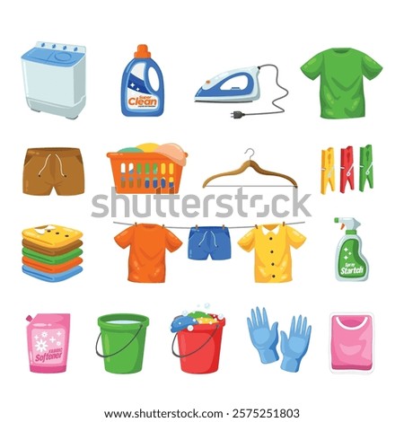 Washing machine or laundry vector set illustration