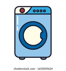 washing machine line and fill style icon design, Cleaning service wash home hygiene equipment domestic interior housework and housekeeping theme Vector illustration