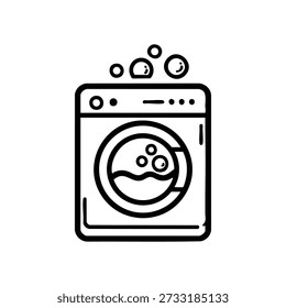 Washing machine line icon black and white laundry cleaning service vector illustration