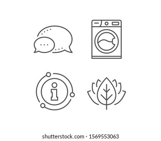 Washing machine line icon. Chat bubble, info sign elements. Cleaning service symbol. Laundry sign. Linear washing machine outline icon. Information bubble. Vector