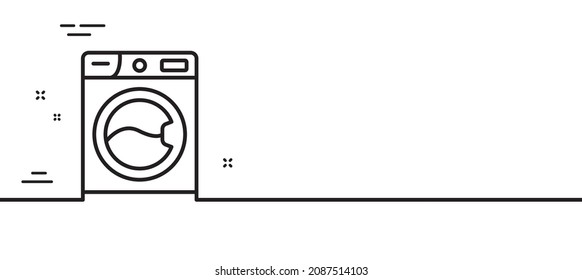 Icono de línea de lavadora. Símbolo del servicio de limpieza. Señal de lavandería. Fondo mínimo de la ilustración de línea. Banner de patrón de icono de línea de lavadora. Concepto de plantilla web blanca. Vector