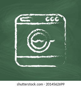Washing machine line Icon design white chalk. Draw a picture on the blackboard.