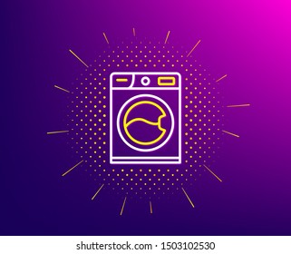 Washing machine line icon. Halftone pattern. Cleaning service symbol. Laundry sign. Gradient background. Washing machine line icon. Yellow halftone pattern. Vector