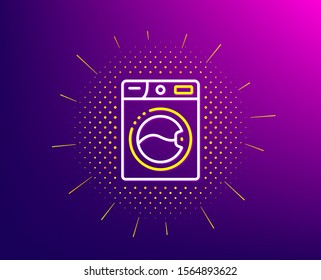 Washing machine line icon. Halftone pattern. Laundry service sign. Clothing cleaner symbol. Gradient background. Washing machine line icon. Yellow halftone pattern. Vector