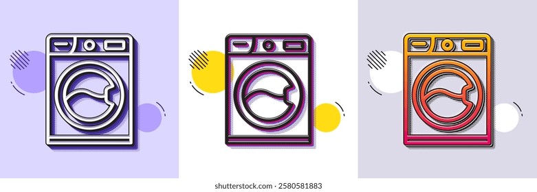 Washing machine line icon. Halftone dotted pattern. Gradient icon with grain shadow. Cleaning service symbol. Laundry sign. Line washing machine icon. Various designs. Vector