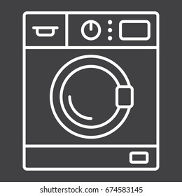 Washing machine line icon, household and appliance, vector graphics, a linear pattern on a black background, eps 10.