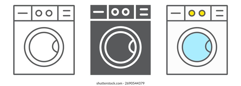 Icono de línea de lavadora, lavandería y limpieza, letrero de la lavadora, Vector gráfico, un patrón lineal sobre un fondo blanco, eps 10.