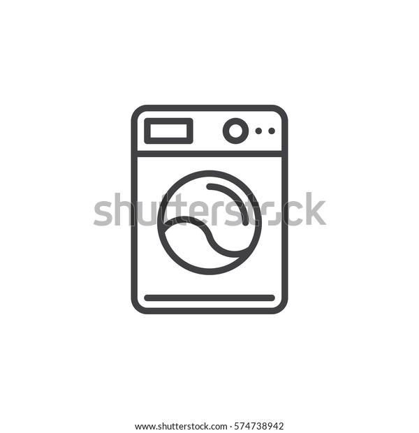 白い背景に洗濯機の線のアイコン 輪郭のベクター画像符号 線形の絵文字 ランドリーシンボル ロゴイラスト のベクター画像素材 ロイヤリティフリー