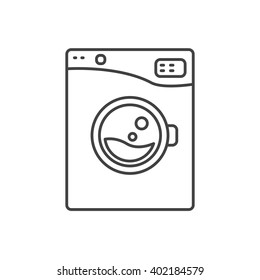 Washing machine line icon sign isolated. Outlined automatic washer symbol. Black and white.