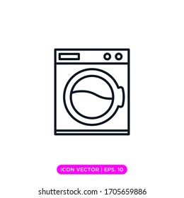 Plantilla de diseño vectorial de icono de la línea de la máquina de lavado con trazo editable