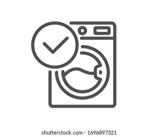 Washing machine line icon. Wash laundry sign. Washable cleaner symbol. Quality design element. Editable stroke. Linear style washing machine icon. Vector