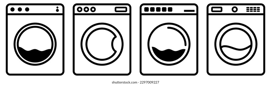 Iconos de línea de lavadora. Ilustración del vector aislada en fondo blanco
