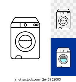 Washing machine line vector icon front view with closed drum. Laundry service symbol. Simple outline style image of large household appliances