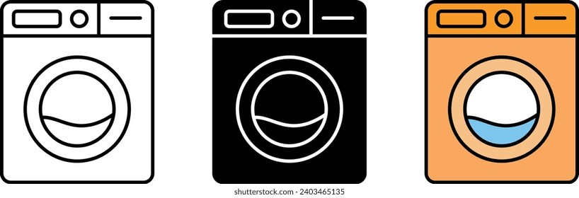 Washing machine lined, isolated and colored icon. Wash laundry sign. Washable cleaner icon. Vector illustration