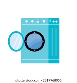 washing machine loaded with color blue, Household chores concept.  Electronic laundry equipment for housekeeping.