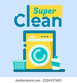 washing machine logo design with the inscription super clean