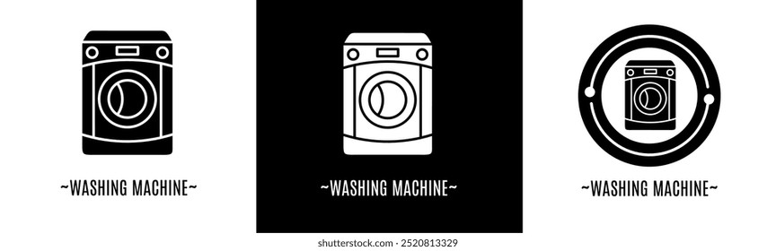 Washing machine logo set. Collection of black and white logos. Stock vector.