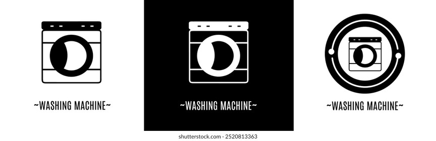 Washing machine logo set. Collection of black and white logos. Stock vector.