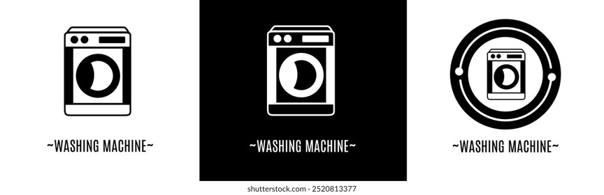 Logo-Set für Waschmaschine. Sammlung von schwarz-weißen Logos. Stock-Vektor.