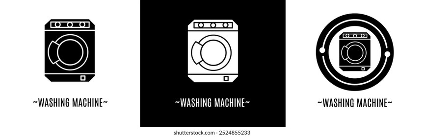 Washing machine logo set. Collection of black and white logos. Stock vector.