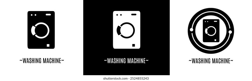 Washing machine logo set. Collection of black and white logos. Stock vector.