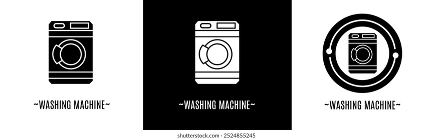 Washing machine logo set. Collection of black and white logos. Stock vector.
