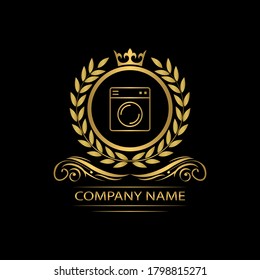 washing machine logo template luxury royal vector company  decorative emblem with crown  