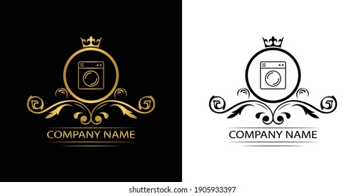 planilla del logotipo de la lavadora lujoso emblema decorativo de la empresa vectorial real con corona  