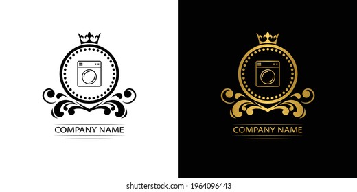 washing machine logo template luxury royal vector company  decorative emblem with crown  