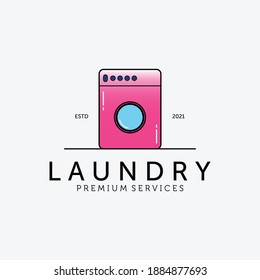 Washing Machine Logo Vector Design Vintage Illustration, Laundry Business Logo