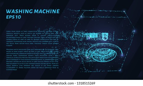 Washing machine made of particles on a dark background. Washing machine of circles and dots