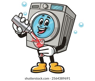 Washing Machine making cocktail,  Cartoon Character Mascot Illustration Vector Clip-art Hand-drawn Logo Design