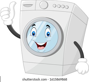 Washing machine mascot giving thumbs up