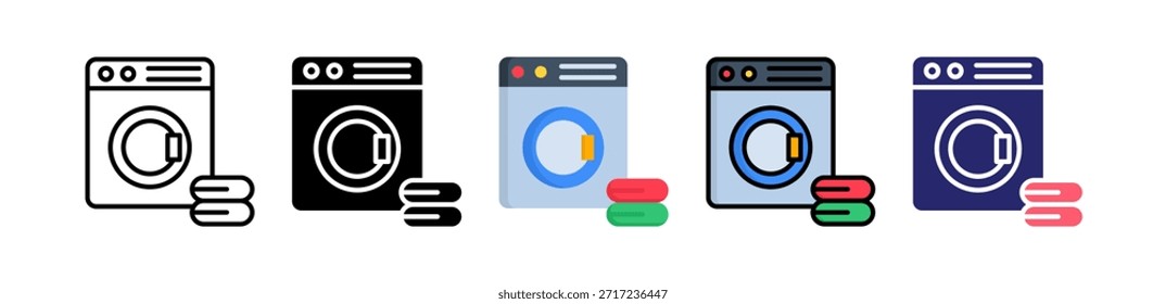 Washing Machine Multiple Style Icon Set Collection..