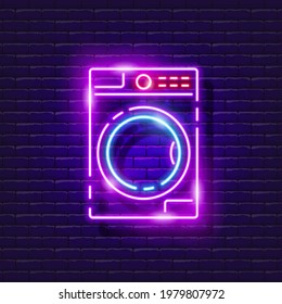 Washing machine neon icon. Vector illustration for design. Household appliances glowing sign. Household appliances concept.