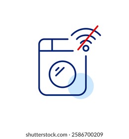 Washing machine and no wi-fi symbol. Disconnected appliances, no smart notifications. Pixel perfect, editable stroke vector icon