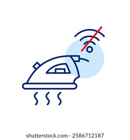 Washing machine and no wi-fi symbol. Manual operation only. Smart home laundry disconnected. Pixel perfect, editable stroke vector icon