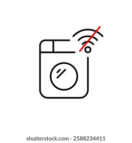 Washing machine and no wi-fi symbol. Disconnected appliances, no smart notifications. Pixel perfect, editable stroke vector icon