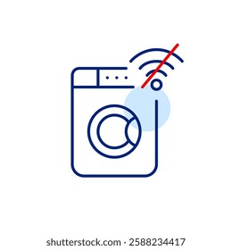 Washing machine and no wi-fi symbol. Manual operation only. Smart home laundry disconnected. Pixel perfect, editable stroke vector icon