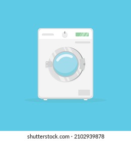 Washing machine on a blue background. Can be used as an icon. Vector graphics.