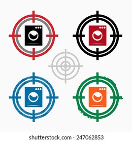 Washing machine on target icons background. Crosshair icon. Vector illustration.