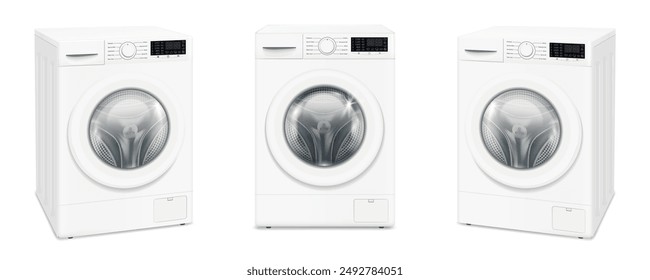 Washing machine on three sides isolated on white background