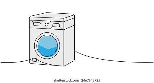 Lavadora de una línea de color de dibujo continuo. Ilustración continua de una línea de las herramientas de servicio de limpieza. Ilustración lineal de Vector.