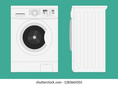 Washing machine with open and closed door icon. Vector illustration in flat style