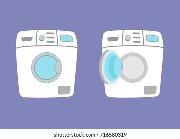 Washing machine with open and closed door in flat style. Vector illustration.