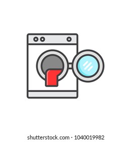 Washing machine open flat line colored icon.
