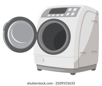 Washing machine with open lid. Front loader. Home appliances. Vector illustration.